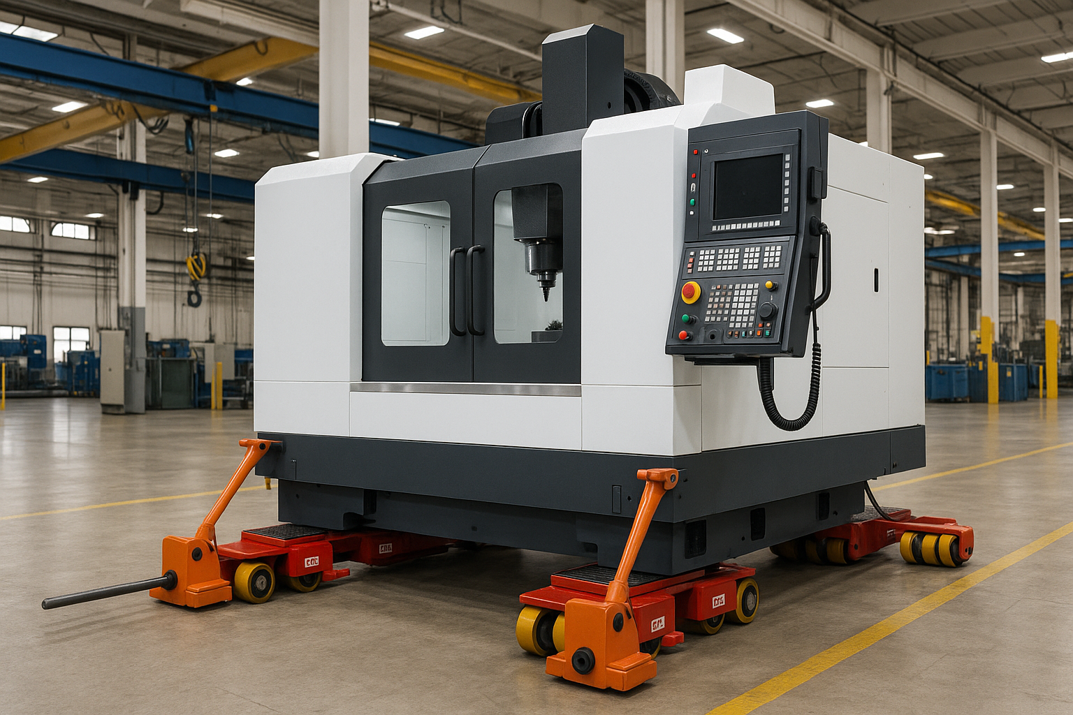 Heavy machinery moving in warehouse